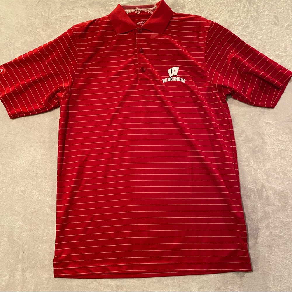 Wisconsin Badgers Polo Shirt Men’s Small Red Striped Golf Short Sleeve New